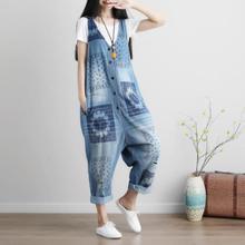 Summer Sleeveless Jumpsuits Washed Printing Bib Pants Women Overalls Loose Hole Denim Suspender Jumpsuit AE216 2024 - buy cheap