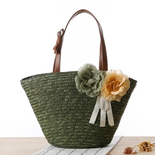 Bolso de hombro de dos flores trenzadas para mujer, pastoral, japonés y coreano, tejido de hombro, bolso de viaje, Playero para vacaciones 2024 - compra barato