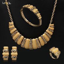 Longlc conjunto de joias feminino cores douradas, joia fashion nigeriana com miçangas africanas 2024 - compre barato