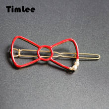 Timlee H012 Free Shipping  Cartoon Cute Red Bowknot Hairpin Imitation Pearl Star Hair Clip hair accessory wholesale 2024 - buy cheap