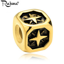 Ruimo miçangas de aço inoxidável 316l, cubo de ouro com 3.5mm de tamanho de furo, contas espaçadoras de estrela para pulseiras, acessórios de fabricação de joias 2024 - compre barato