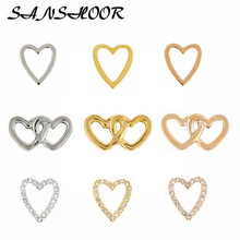 Sanshoor interlocking coração pave charms keeper slide charm fit pulseira envoltório de couro chaveiros colar como mulheres presentes 9pcs 2024 - compre barato