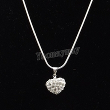 10pcs/Lot Transparent Love Heart Rhinestone Charm Silver Plated Necklace Girl's Present Free Shipping 2024 - buy cheap