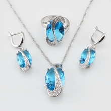 XUTAAYI-Conjuntos de joyería de color de plata esterlina para mujer, collar de circonia cúbica azul, anillos, pendientes, joyería de boda 2024 - compra barato