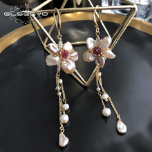 GLSEEVO Natural Fresh Water Baroque Pearl Flower Dangle Earring Long Tassel Drop Earrings For Women Gift Fine Jewelry GE0485 2024 - buy cheap