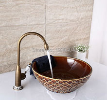 2015 Newly Retro Antique Brass Finished faucet Swivel Mixer Taps Deck Mounted with porcelain  torneira banheiro AF1074 2024 - buy cheap