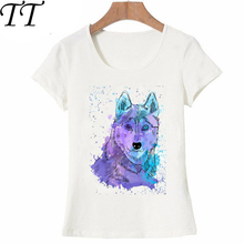 Camiseta colorida arte de cão siberiano, camiseta feminina casual e da moda para verão 2021 2024 - compre barato