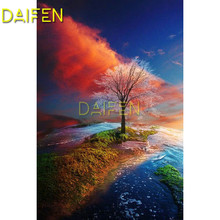 5D DIY Diamond painting tree Full Round Diamond embroidery Cross stitch colorful sky lake Full Square Diamond mosaic river side 2024 - buy cheap