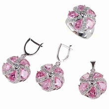 Fleure Esme Pink Purple cubic zirconia women wedding jewelry sets(ring/earring/pendant) Rhodium Plated R449 R479set size 6 7 8 9 2024 - buy cheap