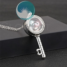 Crystal Round Key Glass Locket Necklace Beads Pearl Memory Photo Floating Charms Locket Pendant Necklace 2024 - buy cheap