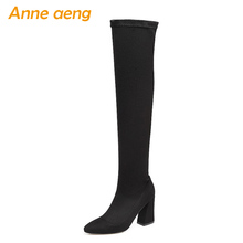 2018 New Winter Women Over-The-Knee Boots High Heel Pointed Toe Sexy Ladies Women Shoes Black Elastic Thigh High Boots Big Size 2024 - buy cheap