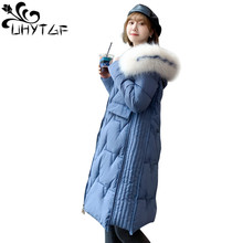 UHYTGF-abrigo grueso informal de algodón para mujer, chaqueta cálida a la moda, Plumífero de algodón, parka larga con cuello de piel, X355 2024 - compra barato
