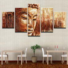 Canvas HD Prints Poster Home Decor 5 Pieces Brown Buddha Statue Paintings Retro Abstract Pictures Living Room Wall Art Framework 2024 - buy cheap