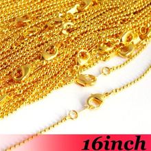 Free Ship! 100PCS 1.5mm 16'' Gold Plated Metal Jewelry Link Ball Chain Necklace With Lobster Clasp For Pendant Findings 2024 - buy cheap