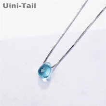 Uini-Tail Горячее предложение, новое ожерелье из стерлингового серебра 925 пробы с синим искусственным кристаллом, Корейский простой темпераментный кулон в виде капли воды, универсальный 2024 - купить недорого