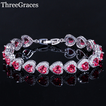 Joyería ThreeGraces forma adorable de corazón, brazaletes de cristal rojo dulce para mujer de moda con pedrería CZ deslumbrante BR069 2024 - compra barato