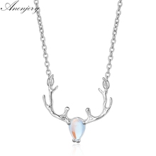 ANENJERY 925 Sterling Silver Hot Sale Christmas Jewelry Colorful Moonstone Elk Deer Necklace For Women Chain collares S-N265 2024 - buy cheap