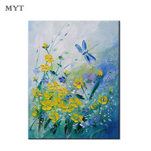 Hot Hand painted abstract modern beautiful yellow flowers oil painting on canvas handpainted wall art pictures for Home Decor 2024 - buy cheap