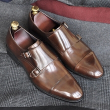 Estilo italiano couro genuíno masculino sapatos sociais fashion hot derby sapatos com fivela dupla oxfords feitos à mão 2024 - compre barato