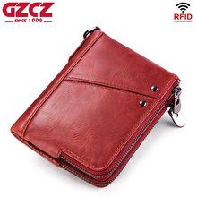 GZCZ Hot Sale Women Organizer Wallet Genuine Leather Wallets Female Short Walet Double Zipper Purse With Coin Bags For Card RFID 2024 - buy cheap