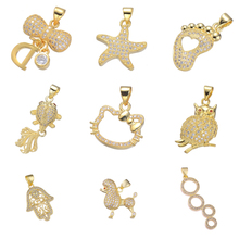 Juya micro pave zircônia cúbica clara, acessório de pingente zircônio cúbico ouro/ouro rosa hamsa estrela do mar, coruja e amor 2024 - compre barato