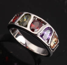 Charismatic Multicolor Peridot Zircon Garnet  Silver Plated Argent & Trendy Jewelry Ring Size 6 / 7 / 8 / 9 S0124 2024 - buy cheap