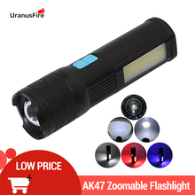 Linterna multifunción con zoom XML T6 COB AK47, batería integrada de 5200mAh, resistente al agua, portátil, luz recargable por USB 2024 - compra barato