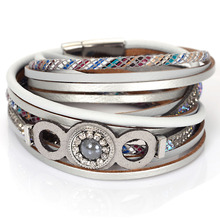 Miasol-pulsera de cuero con diamantes de imitación para mujer, brazalete de cuero con doble envoltura de cristal circular, regalo de joyería 2024 - compra barato