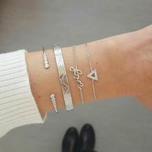 4 Pcs/Set Women Bracelets Set Engraving Pattern Letter Love Triangle Silver Color Open Bracelet Retro Jewelry Gift 2024 - buy cheap