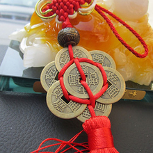 Mascota Feng Shui tradicional, moneda de cobre antigua, nudo chino colgante, fortuna, riqueza, salud, moneda de cobre de la suerte 2024 - compra barato