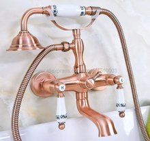 Antique Red Copper Bathroom Tub Faucet Telephone Style Bathroom Bathtub Wall Mounted With Handshower Swive Tub Spout Kna329 2024 - buy cheap