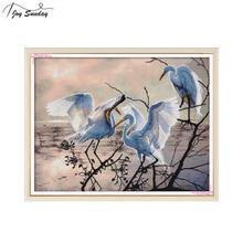 Joy Sunday Counted Cross Stitch Patterns Three Egrets 14CT 11CT Aida Canvas DMC DIY Hand Needlework Printed Cross Stitching Kits 2024 - buy cheap