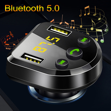 Беспроводной автомобильный FM-передатчик JINSERTA, Bluetooth 5,0, Mp3 плеер, датчик напряжения, двойное зарядное устройство USB, поддержка U-диска 2024 - купить недорого