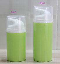 80ML green plastic airless lotion bottle with white airless pump ,transparent lid for cream/serum/lotion/foundation using 2024 - buy cheap