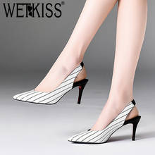 WETKISS Genuine Leather Stripe Women Pumps Pointed Toe Footwear Shallow Female Shoes High Heels Office Shoes Woman 2019 Spring 2024 - buy cheap