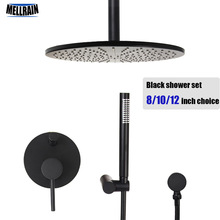 Quality brass black ceiling mount shower set round rain shower head 8 10 12 inch choice bathroom water mixer bath faucet set 2024 - buy cheap