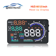 Автомобиль Head Up Дисплей HUD A8 5,5 "Большой Экран с OBD2 Интерфейс Plug & Play a8 5,5 дюйма Предупреждение данные сигнализации инструмент диагностики 2024 - купить недорого