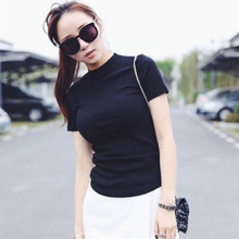 Women Mock Neck Solid Casual Tee Stand Collar Short Sleeve Slim T-shirt Summer Female Sexy Top Tee Cotton T-shirt 2024 - buy cheap