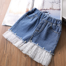 Baby Girls Quality Fashion Denim Mesh Beaded Skirts 2019 Kids Girl Jeans Skirt Summer Clothes 2024 - buy cheap