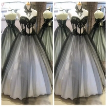 Vestido de novia gótico victoriano, vestidos de novia con Apliques de encaje de tul suave con sujeción en la parte trasera personalizada, color blanco y negro, 2020 2024 - compra barato