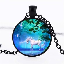 Joyería de moda caballo Fantasía Animal ornamento colgante collar con unicornio de cristal collar de cúpula regalo de las mujeres 2024 - compra barato