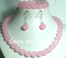 Wholesale price FREE SHIPPING ^^^^Set Beautiful Jewelry Chinese Pink 12mm Beads stone Necklace&Bracelet&earrings 2024 - buy cheap