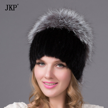 Real natural mink fur hat fox fur cap women Winter thick warm knitting cap ear cap  DHY-19 2024 - buy cheap