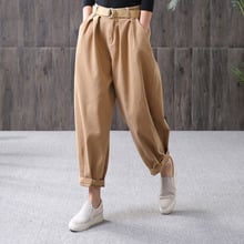 QPFJQD Female Bottom Wide Leg Office Lady Pants Cotton Straight Loose OL Trousers Women Casual Pocket High Waist Trousers 2024 - buy cheap