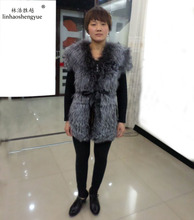 Linhaoshengyue-abrigo de piel de zorro plateado, 2015, con mangas cortas, piel de zorro Real 2024 - compra barato