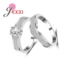 Conjunto de anillos de compromiso clásicos de Plata de Ley 925 para mujer, accesorios de joyería, anillos de Circonia cúbica, conjunto para Boda nupcial 2024 - compra barato