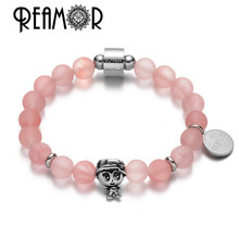 REAMOR Pink Quartz Crystal Natural Stone Charm Bracelets 316l Stainless steel Girl Bead Elastic Bracelet Women Jewelry Love Gift 2024 - buy cheap