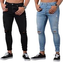 Мужские винтажные джинсы-карандаш, облегающие джинсы с дырками на молнии, 2018 2024 - купить недорого