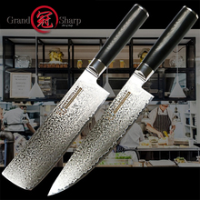 Grandsharp 2 Pcs Damascus Kitchen Knife Set Chef Nakiri VG10 Japanese Damascus Steel Knife Cleaver Cooking Tools with Gift Box 2024 - buy cheap