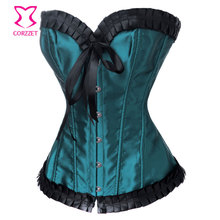 Elegant Dark Green Satin Tight Lacing Corset Sexy Bustier Tops Gothic Clothing Corselet Overbust Corsets and Bustiers Corsage 2024 - buy cheap